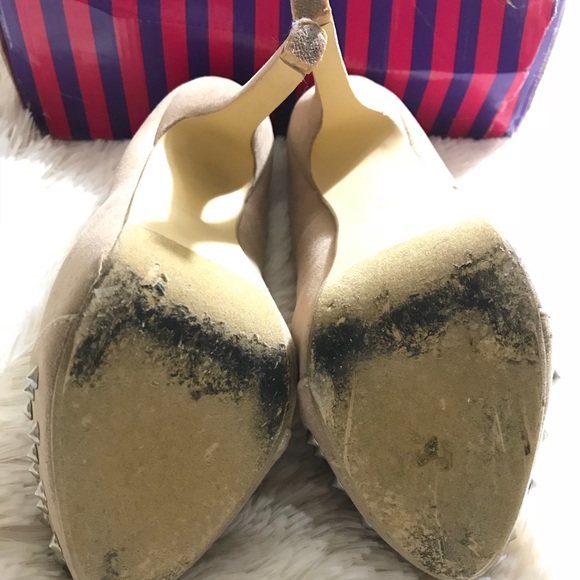 Yoki Beige Semi Pointed Toe Studded Platform Heels - Picture 5 of 6